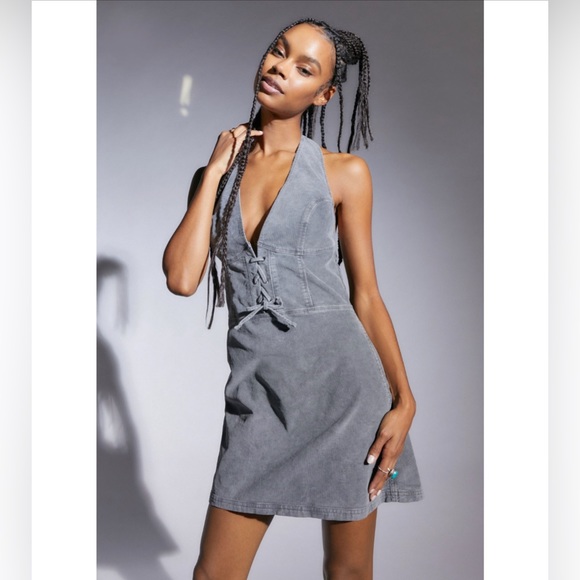 Urban Outfitters Corduroy Mini Halter Dress - Size Large - Picture 1 of 5